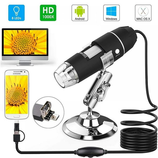 1600X HD Digital Microscope Magnifier Handheld USB Microscope with Metal Stand Black 